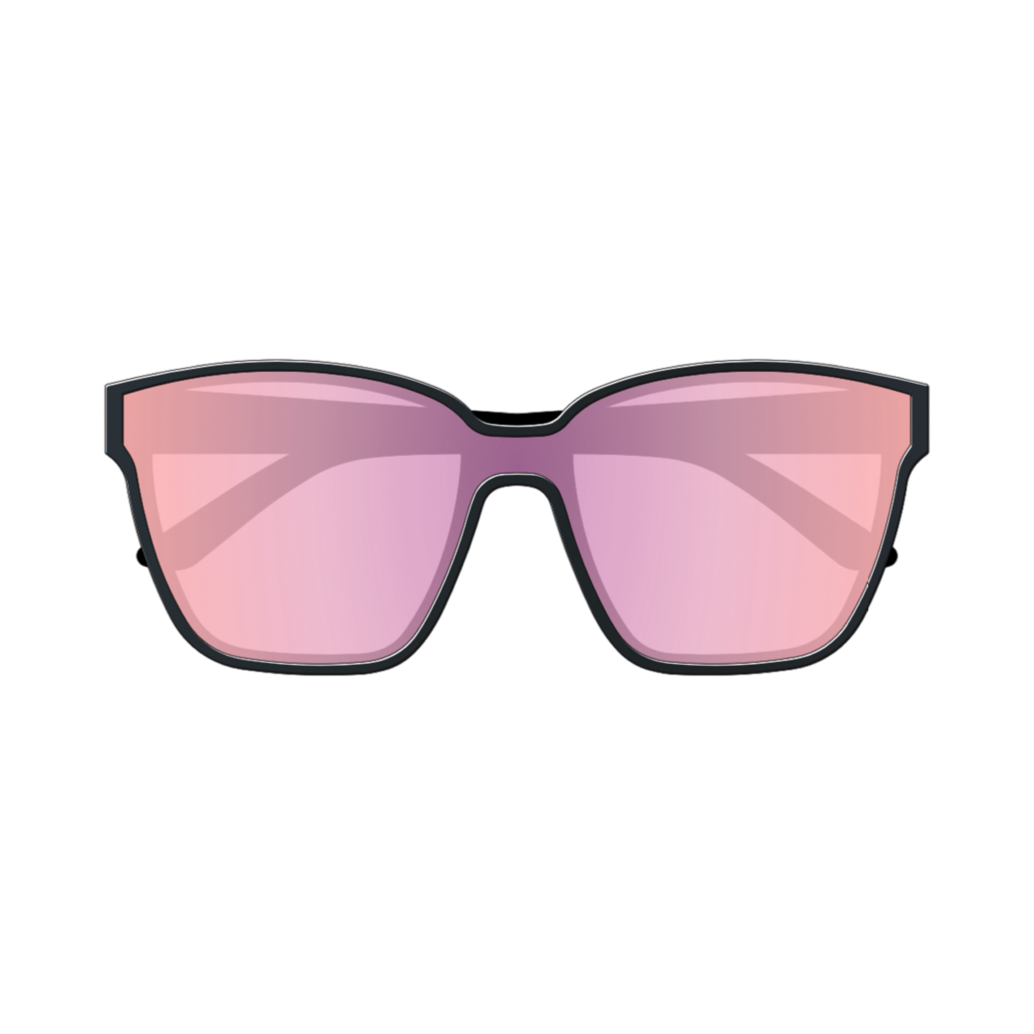 A pair of black-framed sunglasses featuring reflective silver lenses, resting on a flat surface.