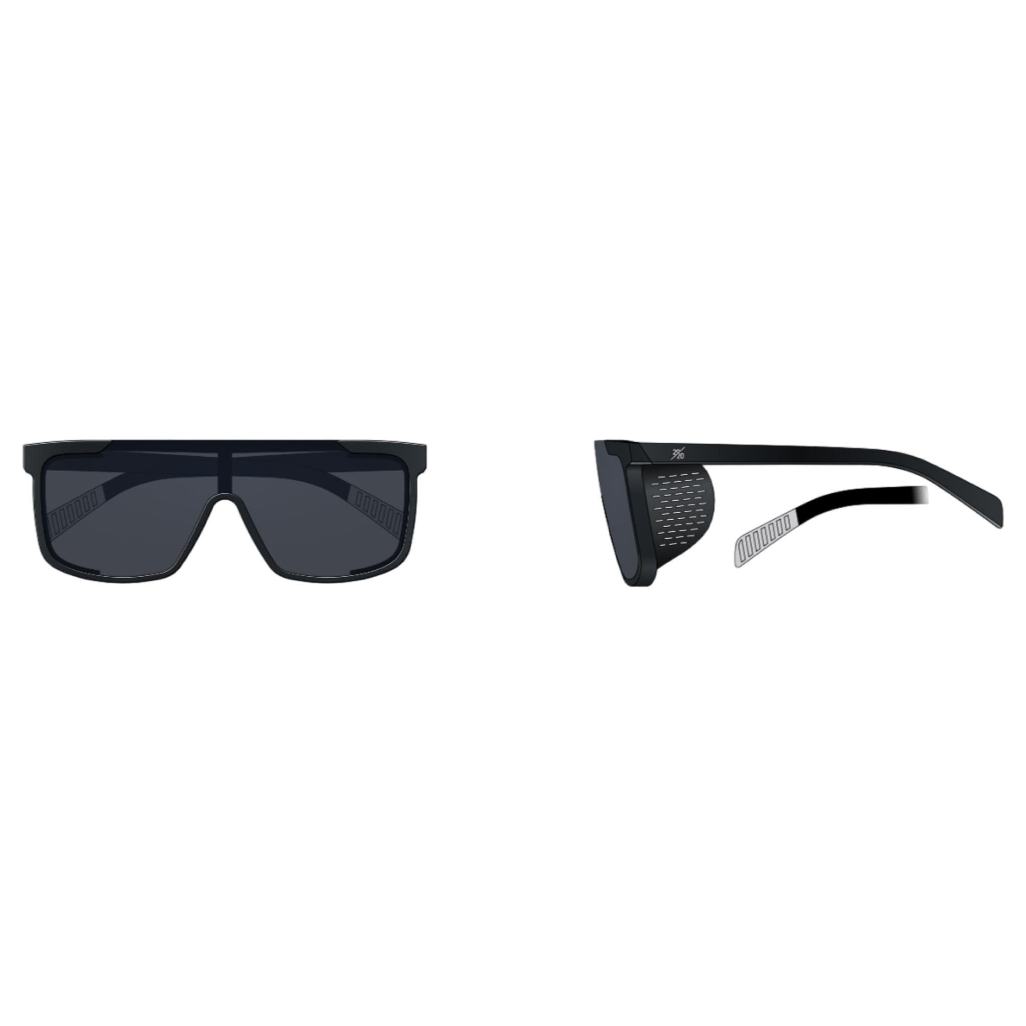 Side view of 𝙲𝚘𝚍𝚢 sunglasses showing detachable side shields